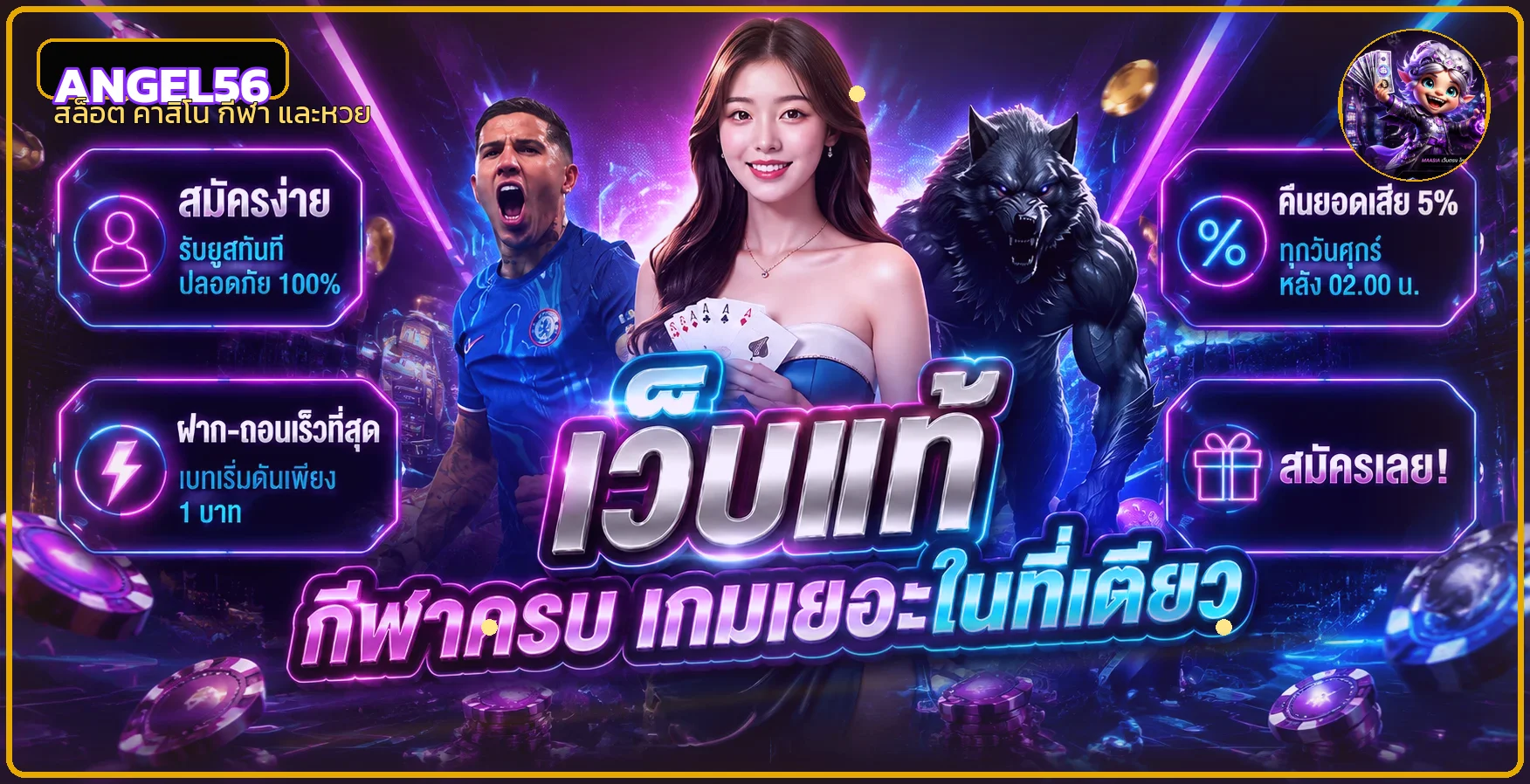 ภาพรวมเกมสล็อต คาสิโน กีฬา และหวยออนไลน์ ANGEL56
